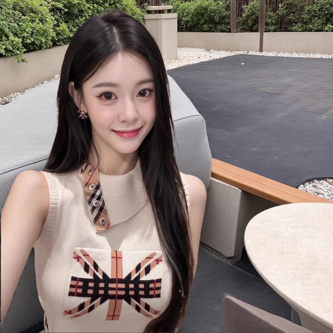 韩系夏季新款纯欲风背心上衣翻领学院风上衣打底复古针织衫女