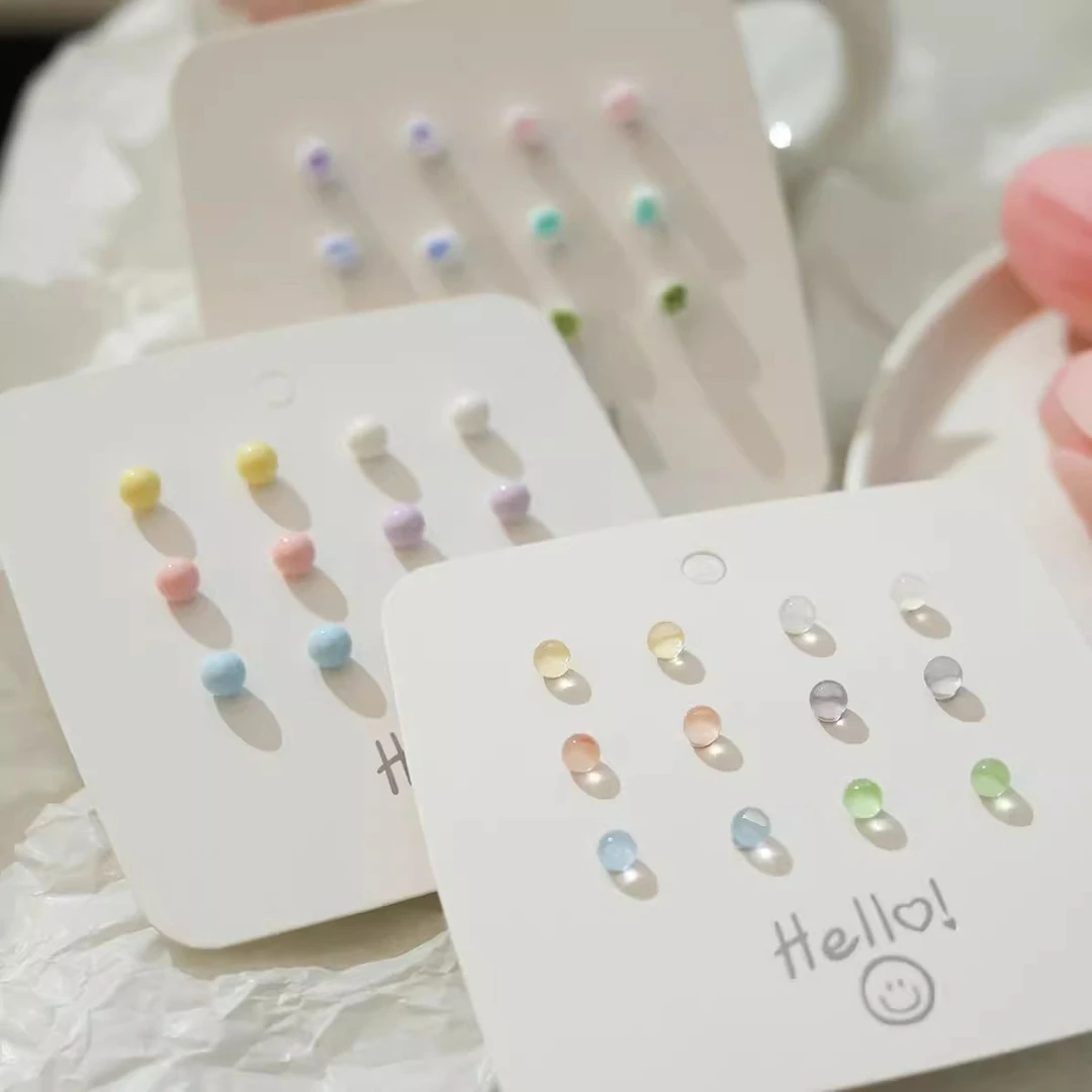 ins新款马卡龙色系简约百搭小耳钉日常耳环圆球耳饰