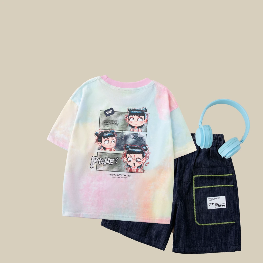 儿童夏款短袖T恤2025新款男童潮流时尚扎染卡通T恤BX5223华子童装