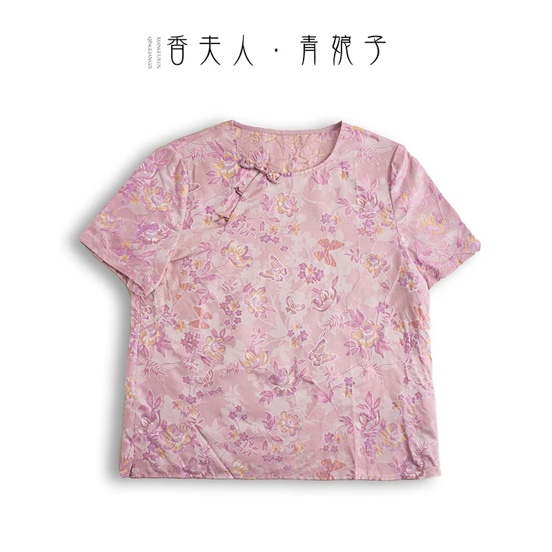 青娘子提花慵懒风简约青春百搭复古短袖60807
