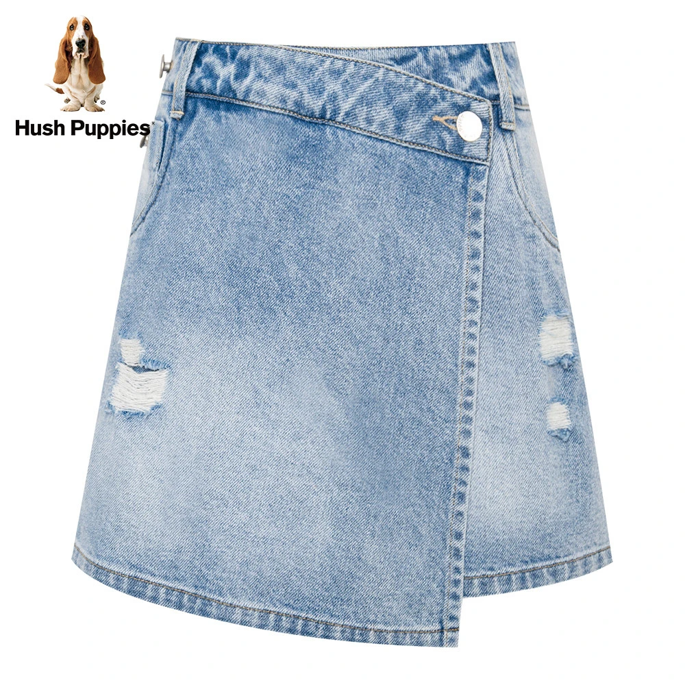 【不走光】暇步士女装夏时尚不对称复古做旧牛仔短裤裙裤HZ-22399D