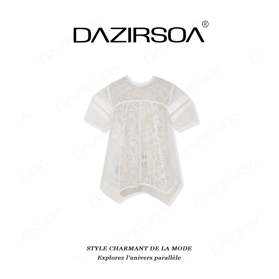 “风格游戏”时尚百搭拼接灯笼袖透气蕾丝上衣 AA070