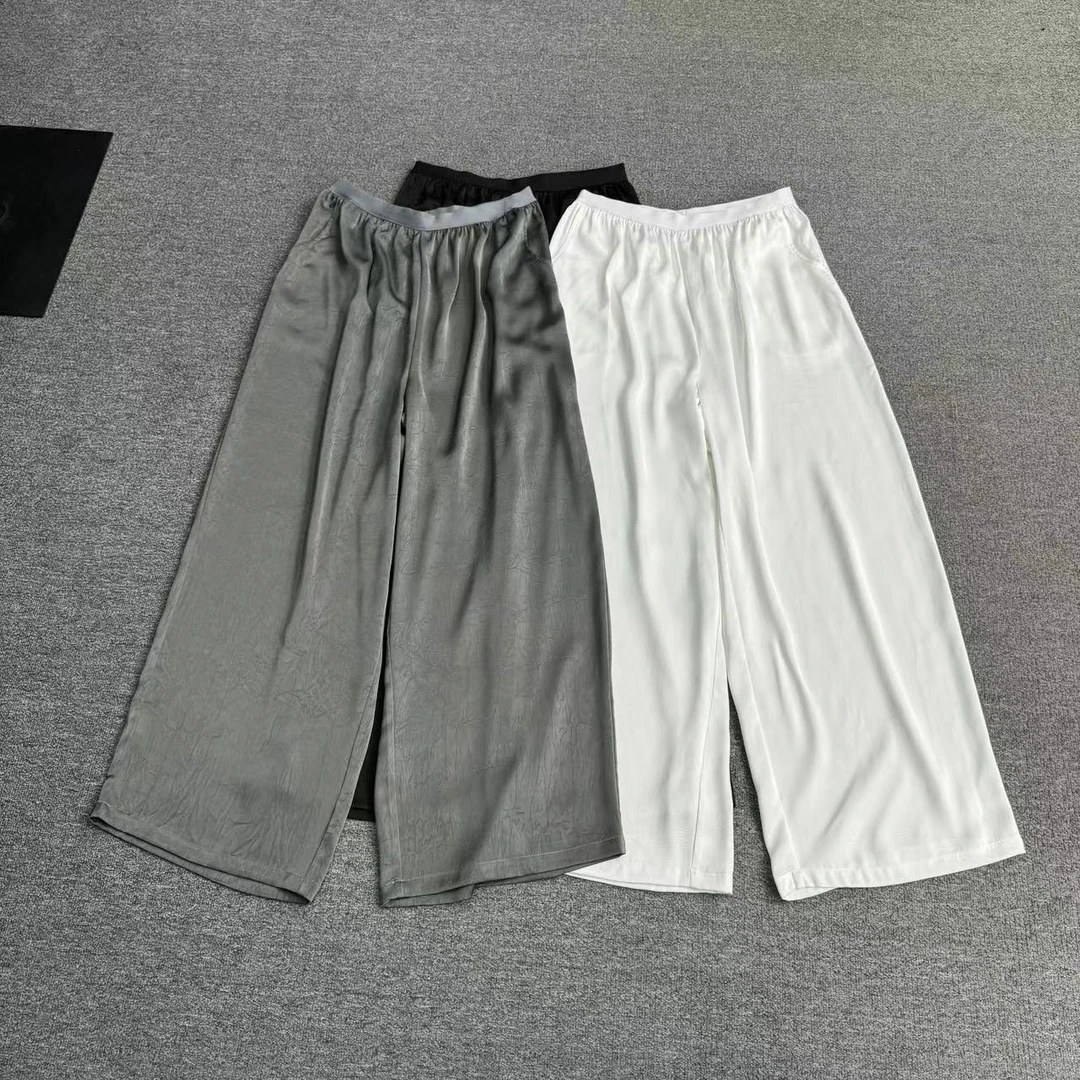 瑶睿安240斤 夏款松紧腰阔腿裤子醋酸裤拖地长裤 软糯舒适280