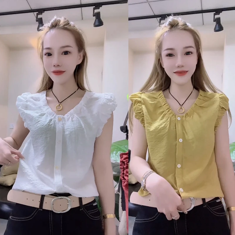 网红爆款时尚减龄宽松显瘦圆领拼接上衣女气质休闲圆领百搭衬衫潮