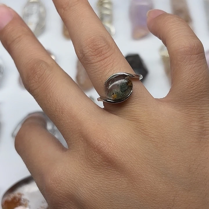 戒指银S925镶嵌水晶绿幽灵水晶戒指