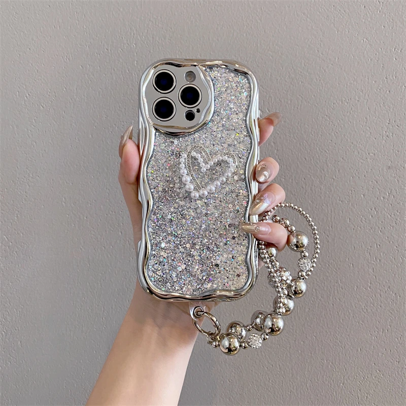 立体闪粉爱心适用苹果16/iphone/华为荣耀/OPPO/VIVO斜挎手机壳女