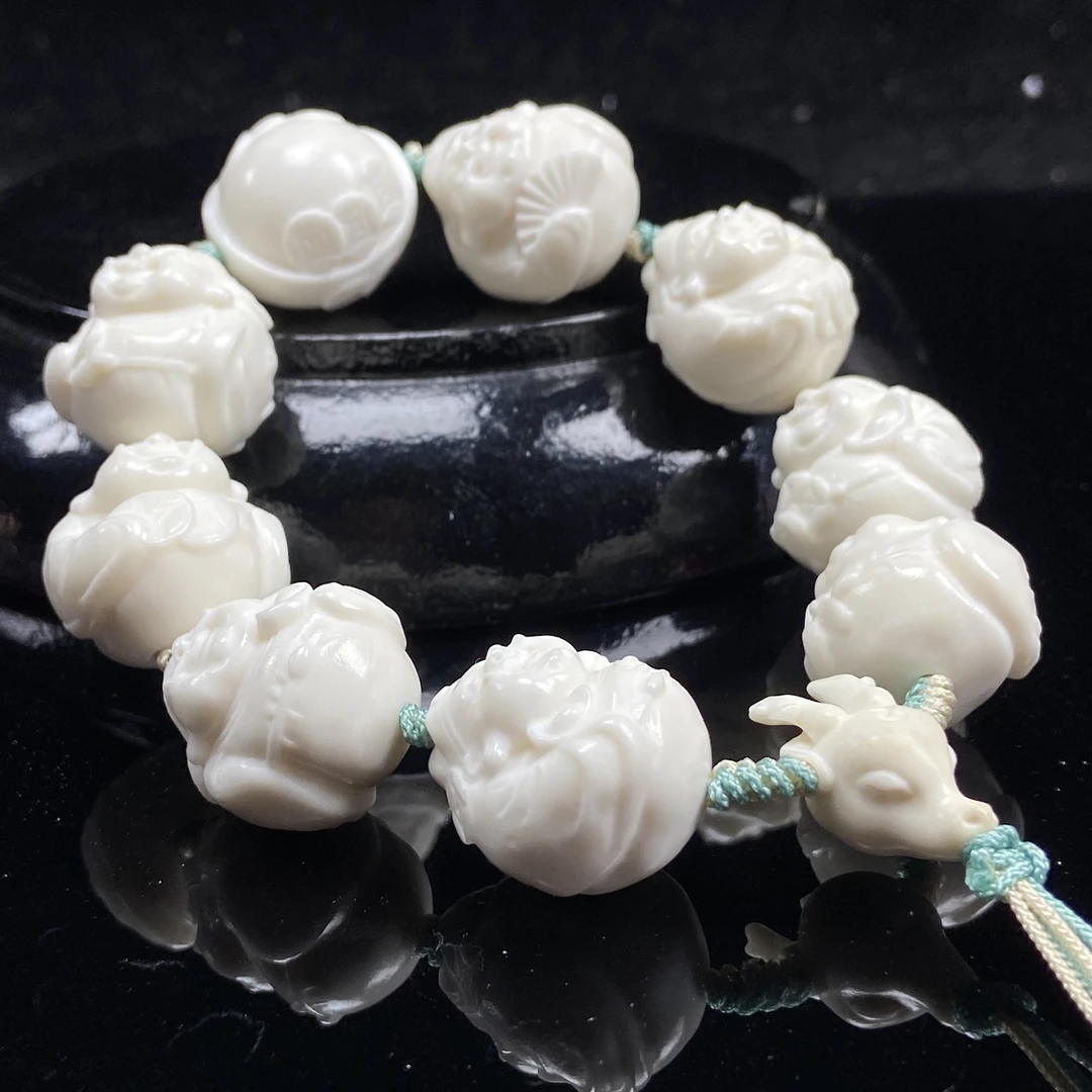 鹿角材质雕刻八方来财手串