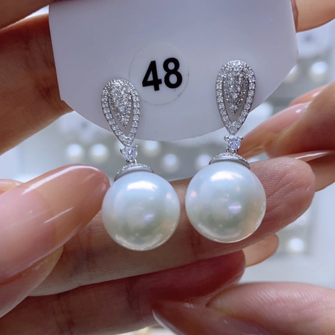 淡水珍珠耳饰银S925镶嵌红****1