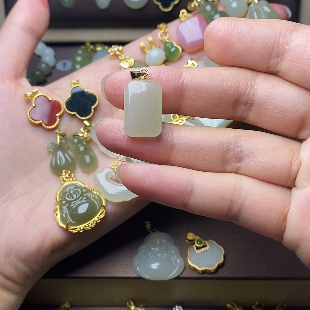 和田玉颈饰银S925镶嵌