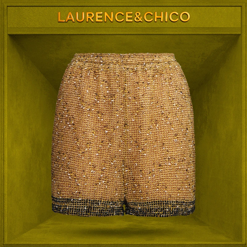 LC黄色钉珠花呢短裤D5AC10115003