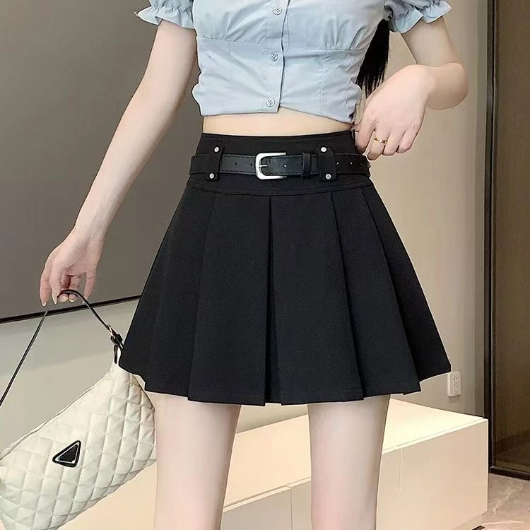 （赠送腰带）2025新韩版春夏百褶a字短裙高腰修身显瘦半身裙夏季