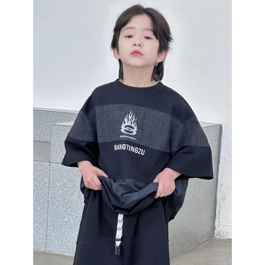 【C TING】夏季新款韩版亲子装童装男童条纹拼接短袖T恤-1792