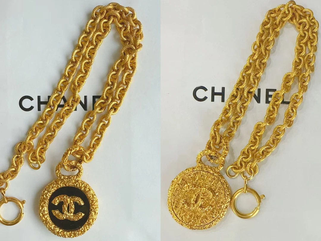 95新 Chanel/香奈儿 Chanel vintage香奈儿中古雕花黑金熔岩项链