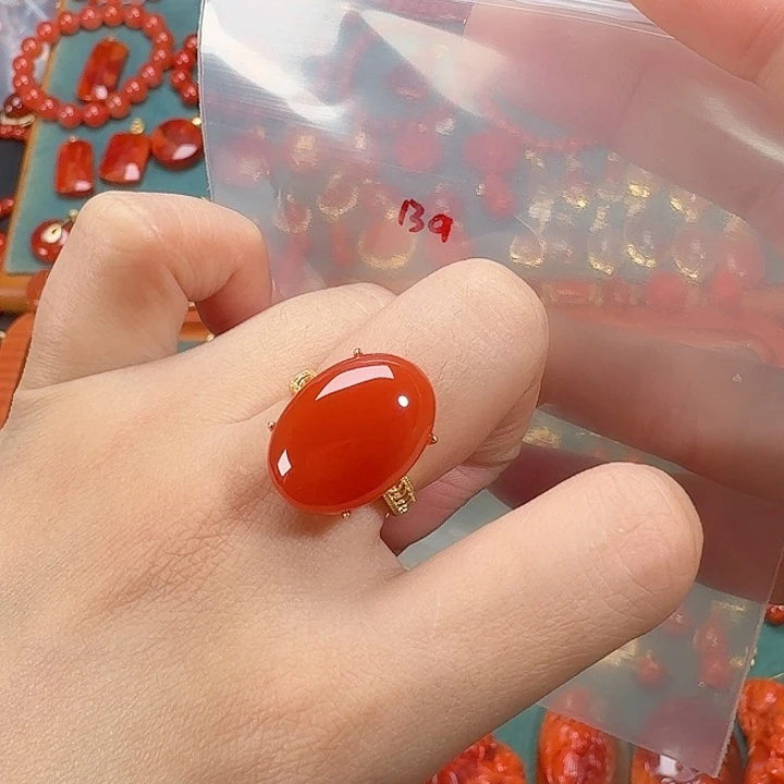 南红玛瑙银S925镶嵌戒指