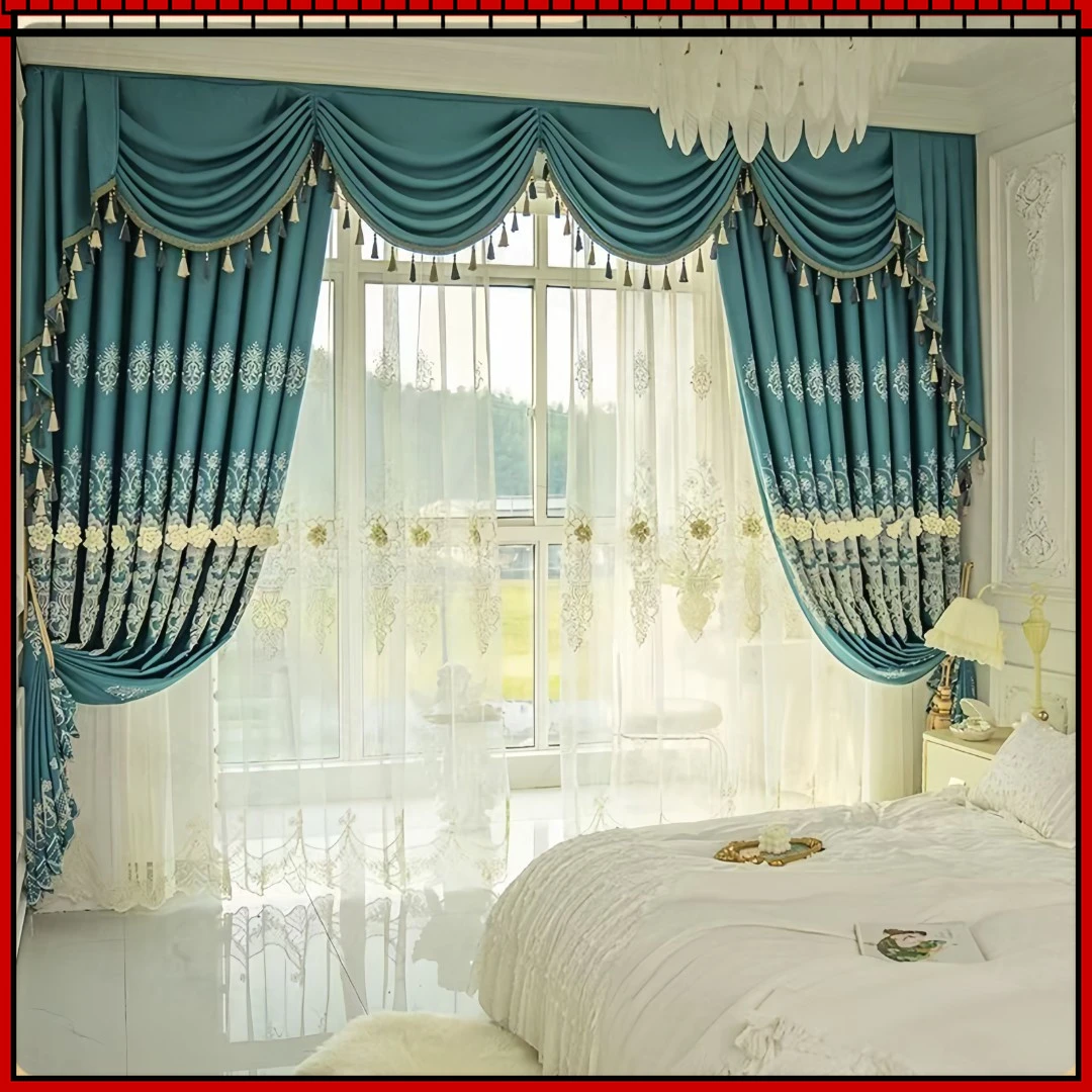欧式窗帘新款高级感高档雪尼尔绣花窗帘客厅卧室遮光阳台定制挂钩