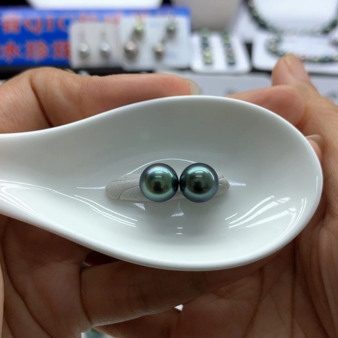 裸珠海水珍珠蓝绿光