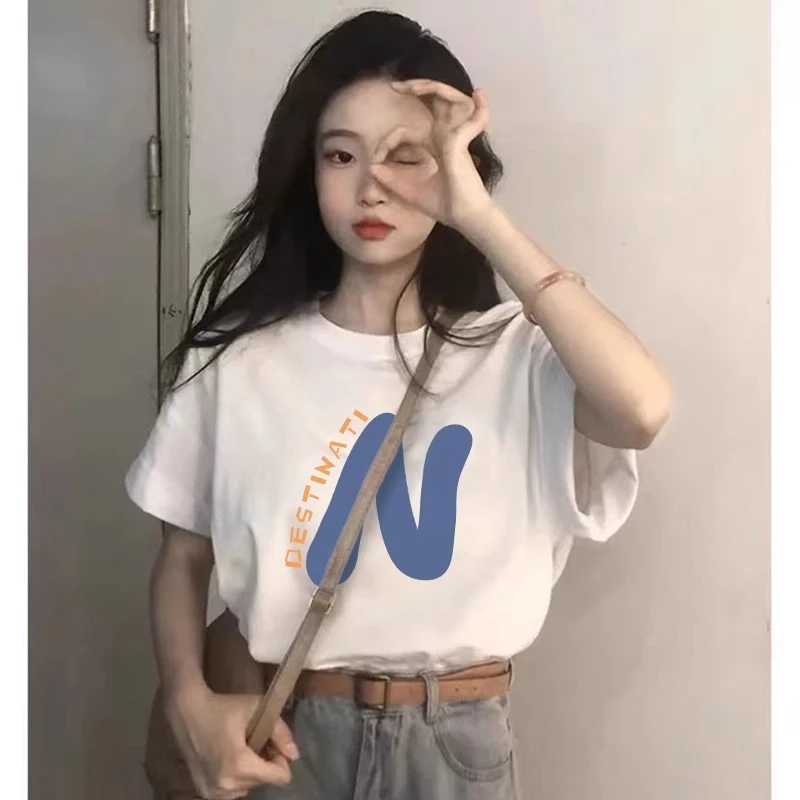 纯棉白色短袖t恤女夏季2025新款爆款时尚潮流体恤洋气减龄上衣潮