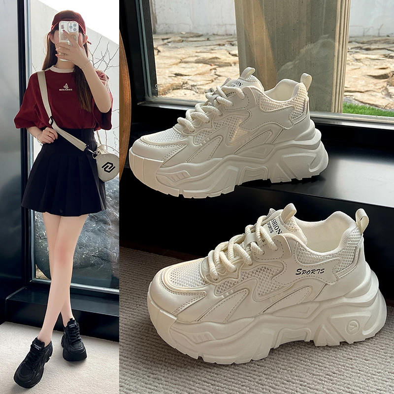 网面老爹鞋女鞋透气百搭厚底增高休闲运动小白鞋夏天搭配裙子鞋子
