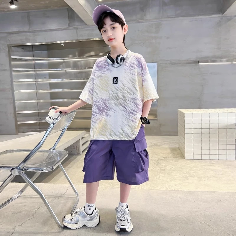 男童夏季套装2025新款夏装中大儿童男孩薄款帅气时髦痞帅短袖潮酷