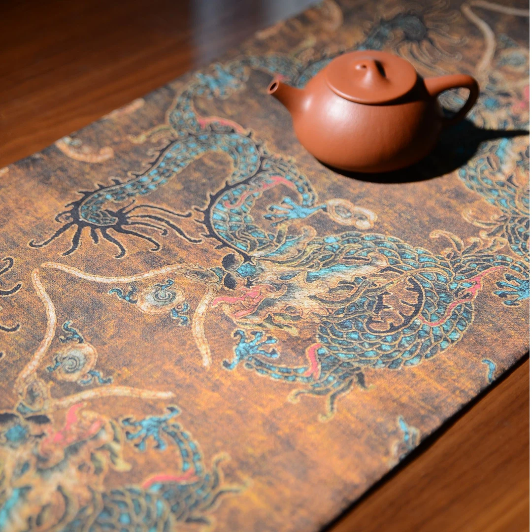 《龙纹古褐》复古大气茶席东方美学传统纹样禅意高级感双面可用茶垫