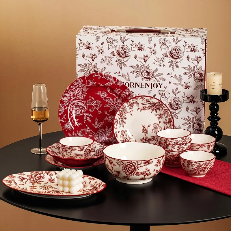 MORNENJOY新婚礼物釉下彩碗盘餐具全套2025新款家用新婚高档礼盒