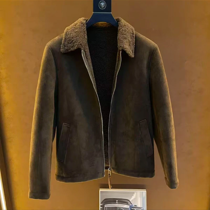 【原版】设计款老钱风秋冬皮毛一体男欧洲顶奢时尚休闲翻领加厚外套