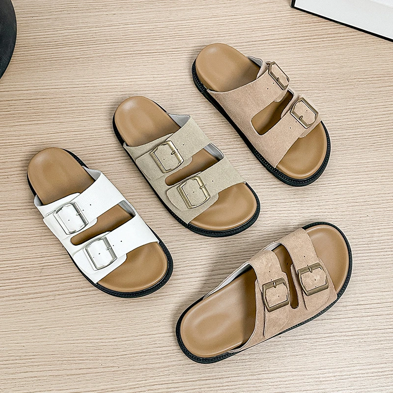 真皮勃肯鞋女夏季外穿一字带凉拖鞋高级感凉鞋防滑沙滩鞋拖鞋