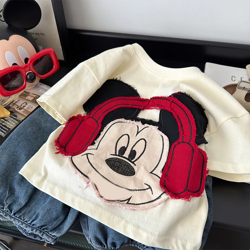 【大头米小奇】儿童夏季纯棉短袖T恤女孩贴布卡通半袖上衣中大童