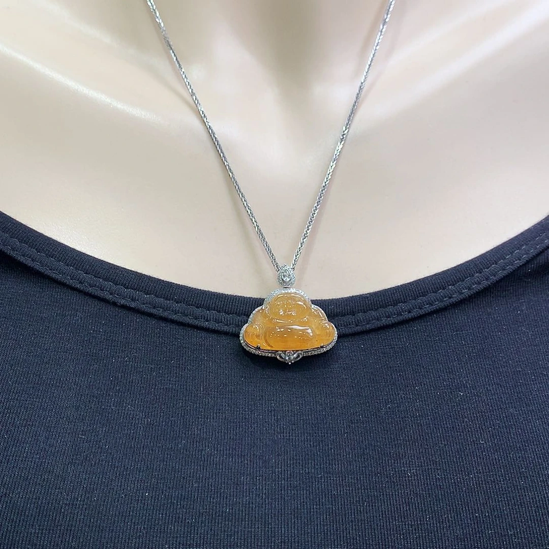 翡翠18K金镶嵌颈饰佛公