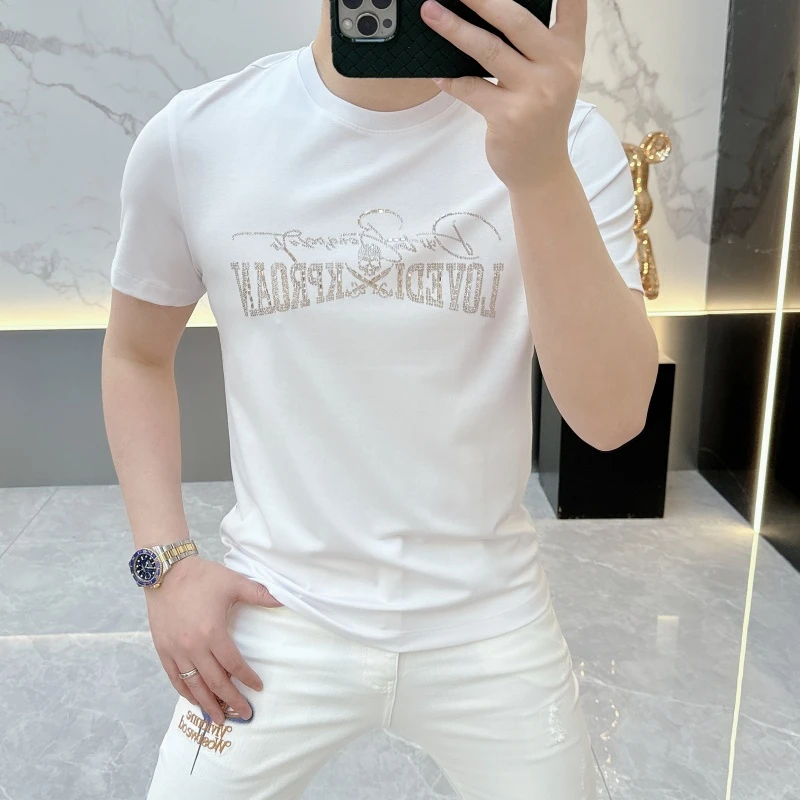 冰希欧版.高级潮流男士圆领字母修身短袖百搭休闲T恤2025夏季新款