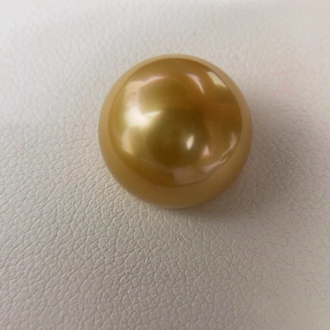 未镶嵌吊坠海水珍珠13.7mm正圆深浓茶金小极光