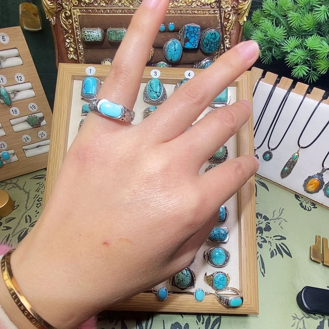 G***f绿松石银S925镶嵌戒指