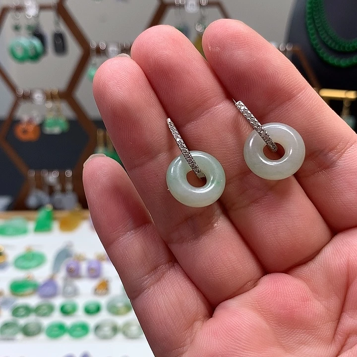 翡翠银S925镶嵌耳饰明*天然翡翠