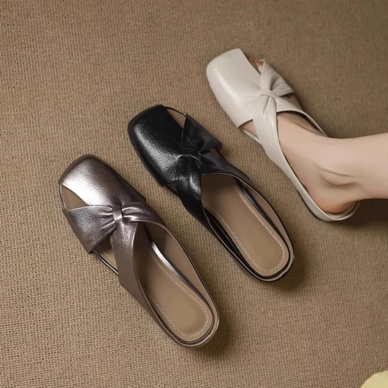 4cm新款百搭内包头坡跟镂空日常包头拖凉鞋韩版夏季方头软底