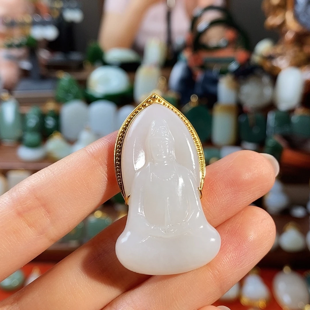 S***S和田玉（白玉）18K金镶嵌吊坠(不含链)T