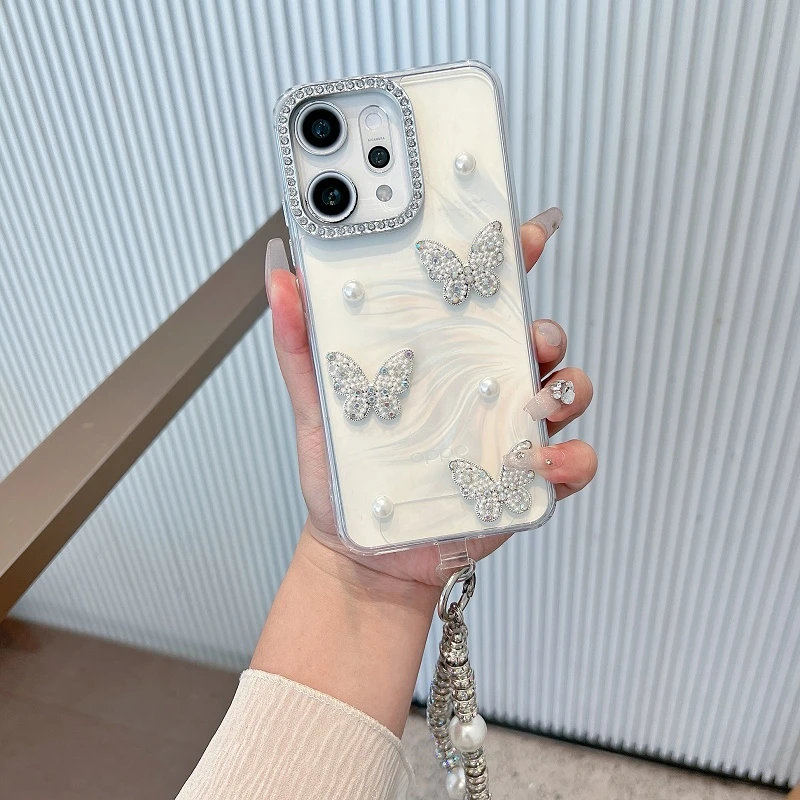 适用opporeno14手机壳新款透明高级感reno14pro闪钻珍珠蝴蝶防摔