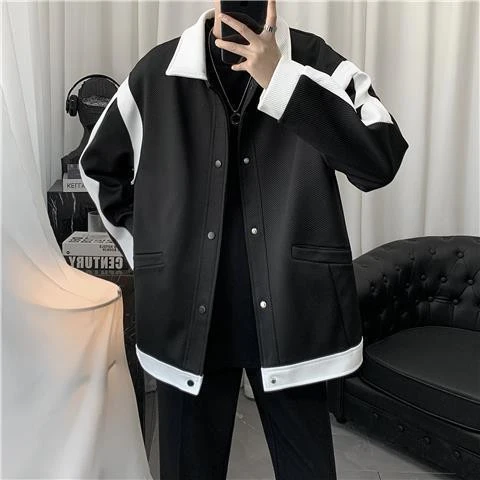 三件套装新款撞色拼接高级感痞帅小众设计感外套男款春秋款夹克男