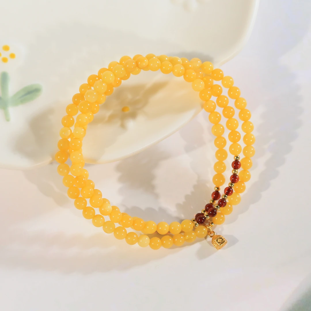 【安吉专属】S925银蜜蜡血珀钱塔三圈手串 约3mm ML00035BZ