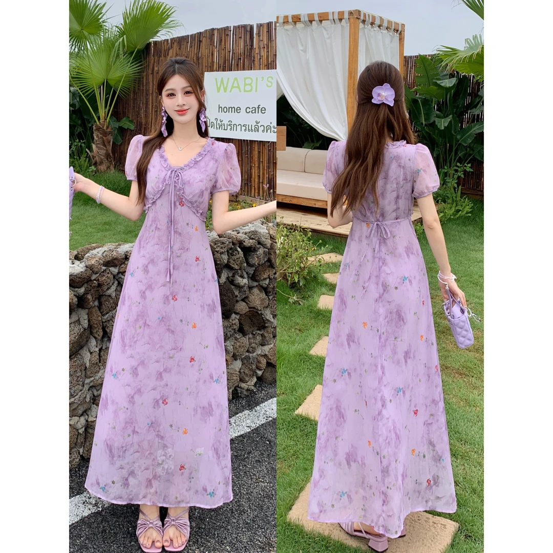 2025夏季新品紫霞仙子碎花茶歇裙大码法式巨显瘦遮肚子高级连衣裙
