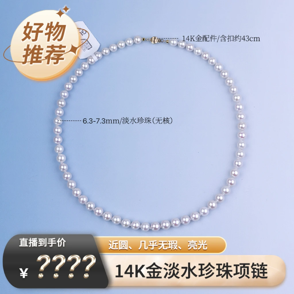 【天使之泪】14K金纯天然淡水珍珠项链 6.3-7.3mm 时尚百搭潮流DF