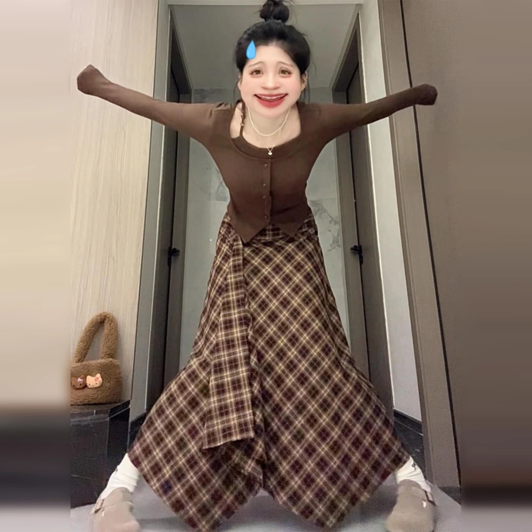 早秋韩系氛围感穿搭一整套连衣裙子女2025新款独特高级感套装长裙