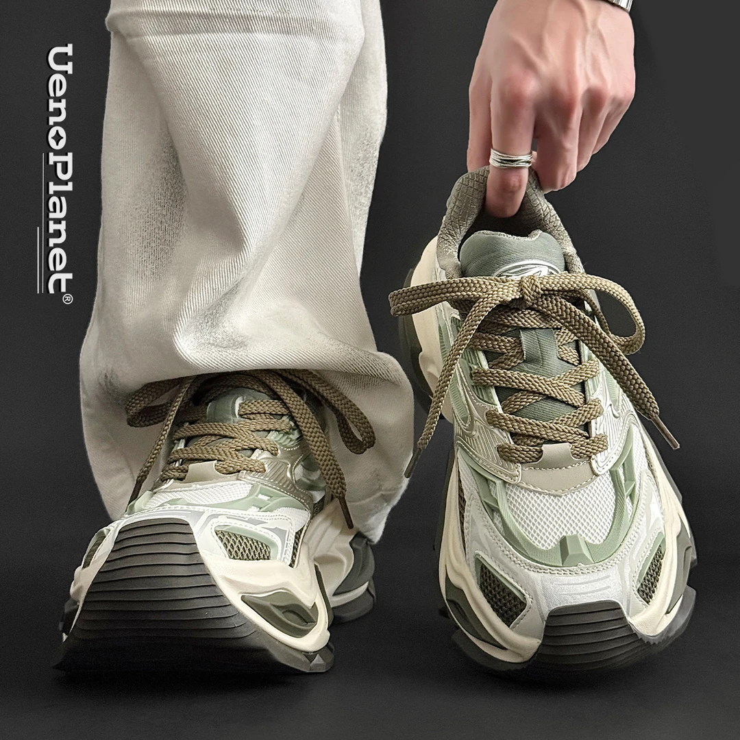 上野行星猫眼老爹鞋男2025新款潮流百搭透气休闲鞋厚底增高运动鞋