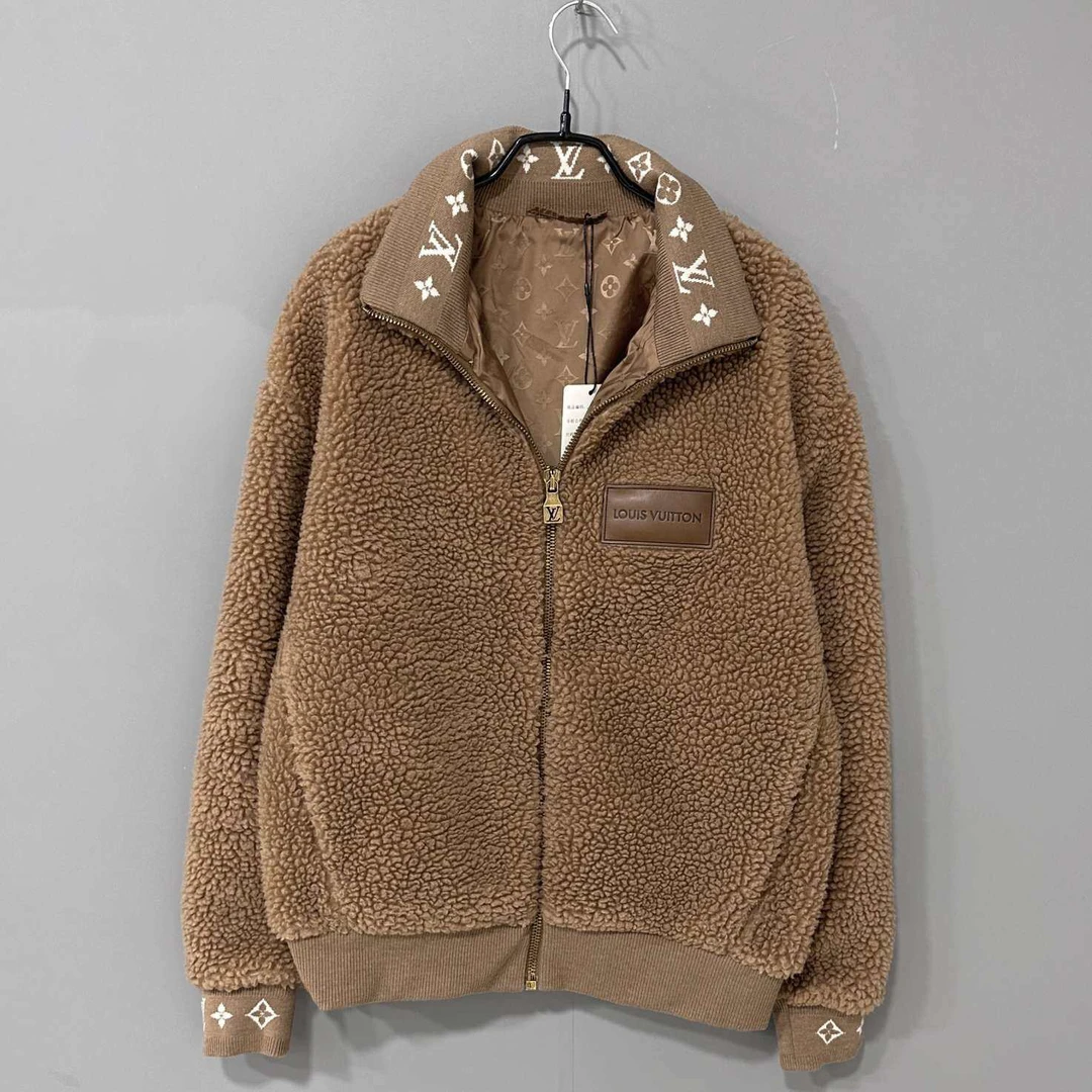 99新 LouisVuitton/路易威登 25立领皮牌泰迪拉链外套/Ｍ码/52651