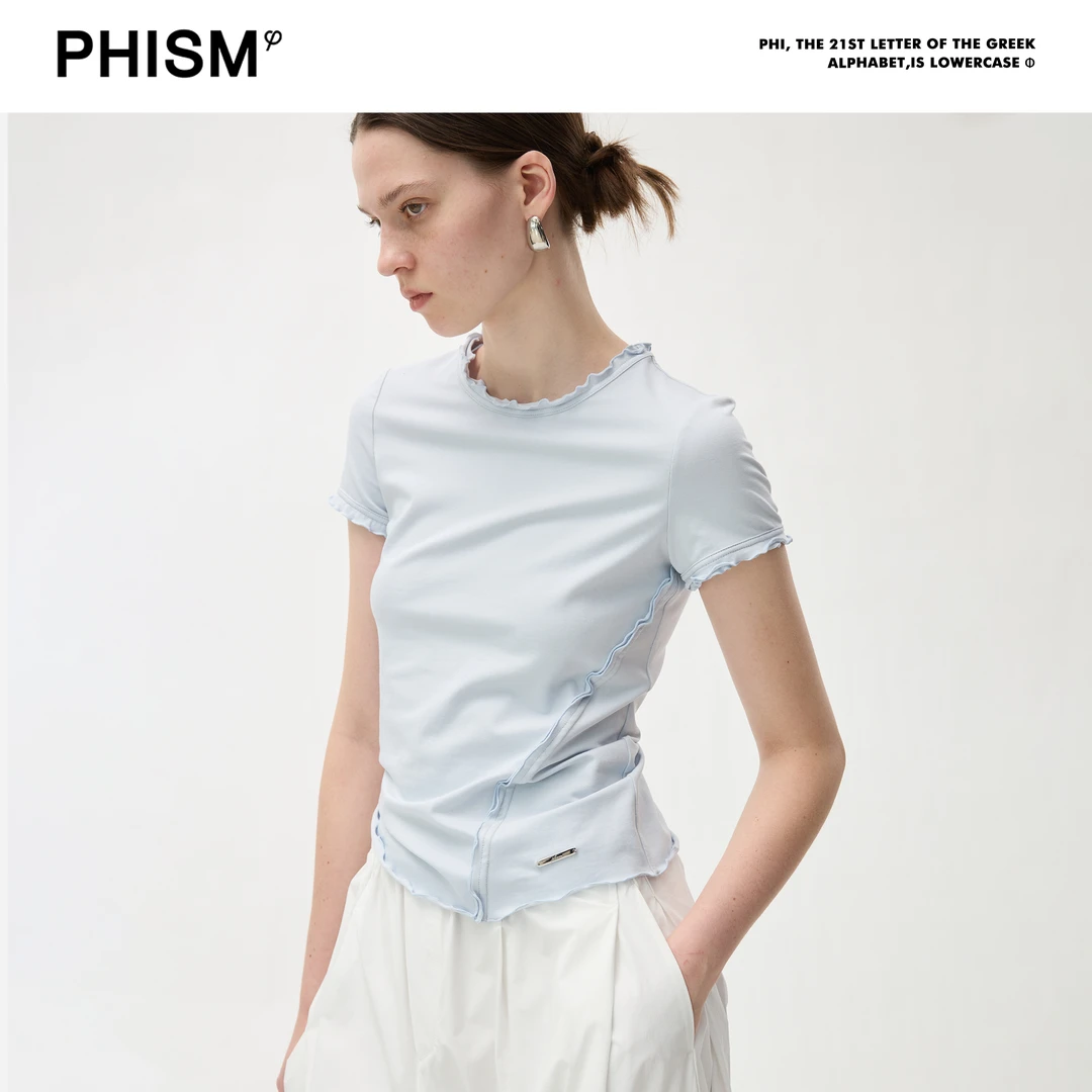 PHISM/PHISM新款时尚密包花边紧身短袖T恤874T30