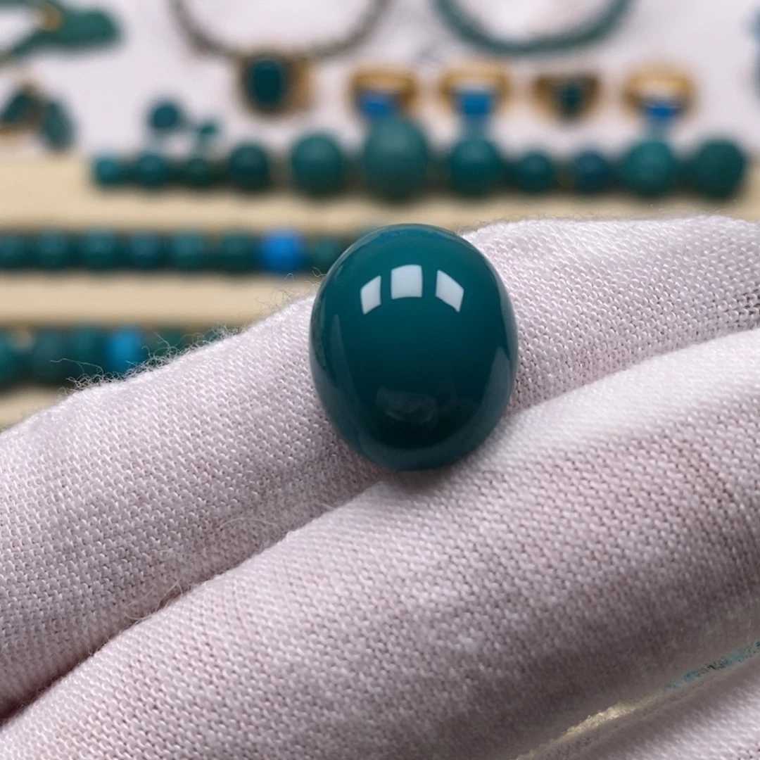 绿松石未镶嵌珠宝奇石戒面12.8mm