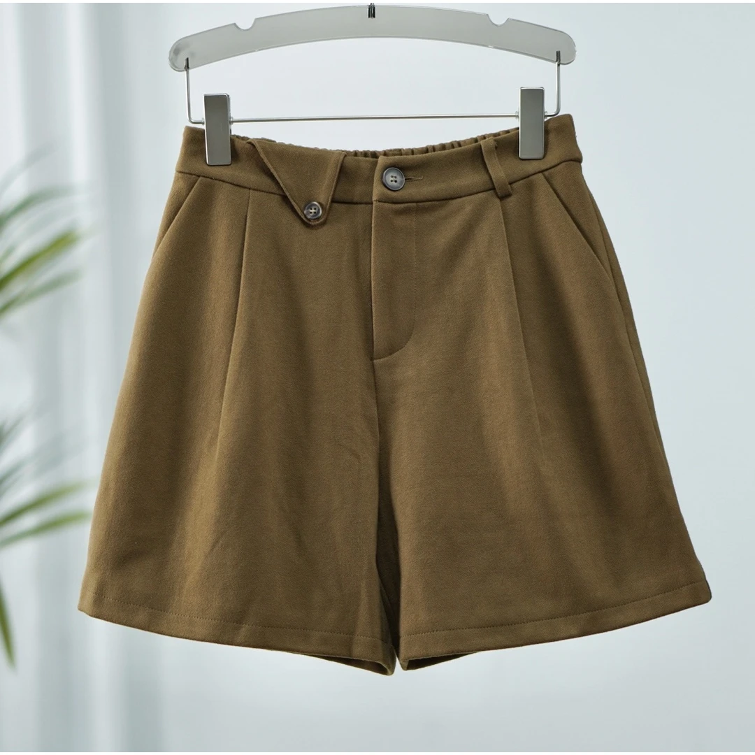 【诗M】O-416 女装秋冬腰头折角短裤咖啡色2521211