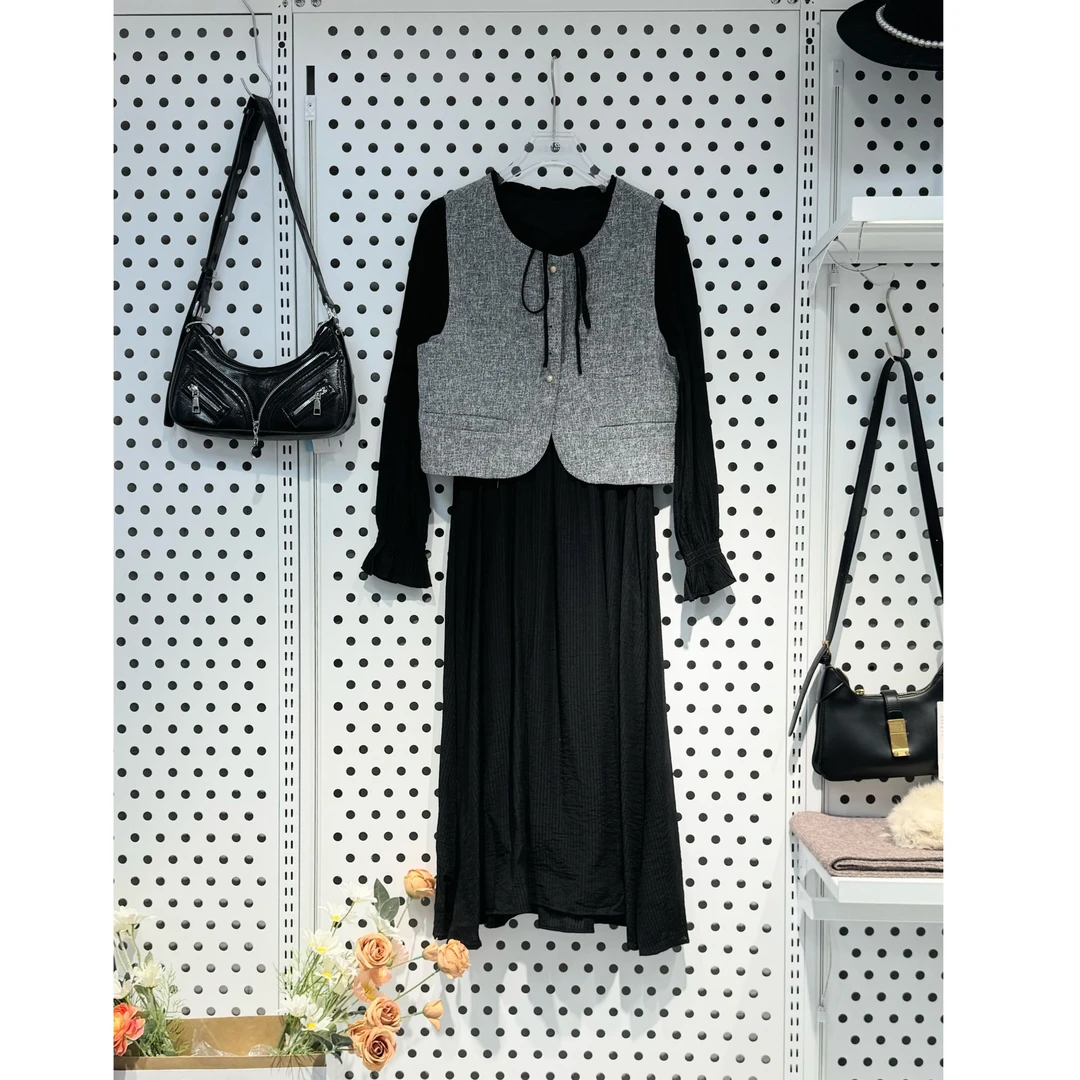 【婷婷专属】D5F30610B 春季女士马甲+连衣裙两件套装