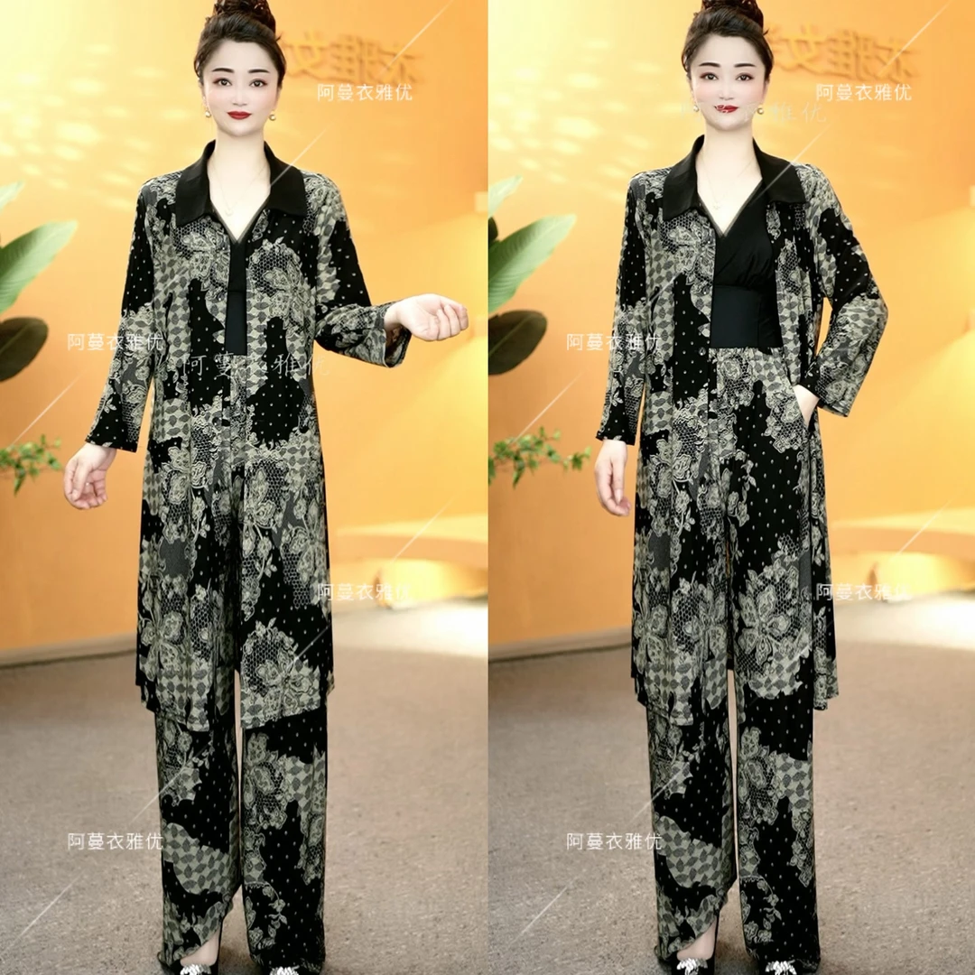 【衣雅严选】8083-1725#新款冰雪丝弹力缎外套加高腰直筒裤两件套