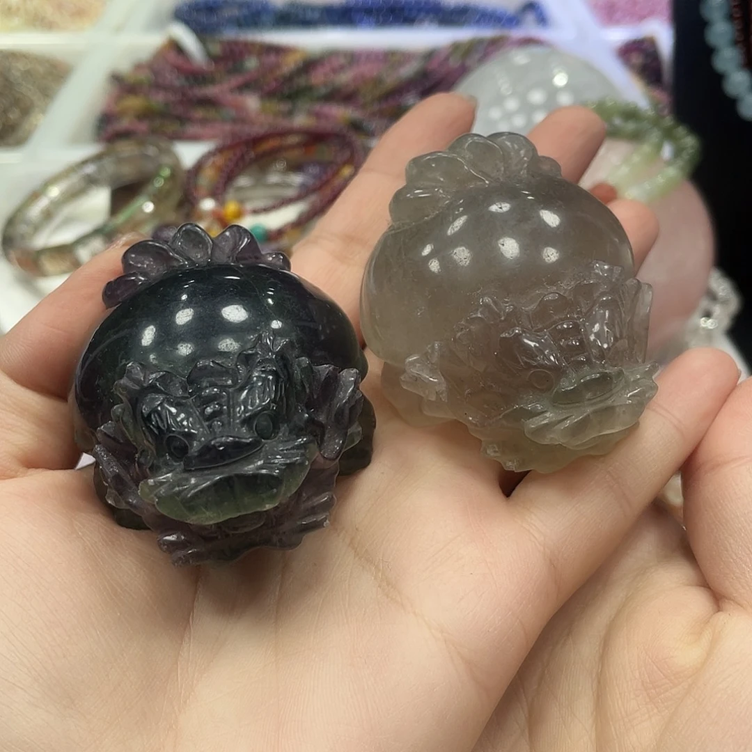 茶***后水晶未镶嵌手串两个龙龟摆件