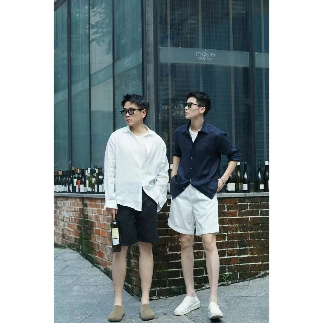 和一合集 夏季经典透气老钱风高品质薄款防晒长袖纯亚麻男士衬衫